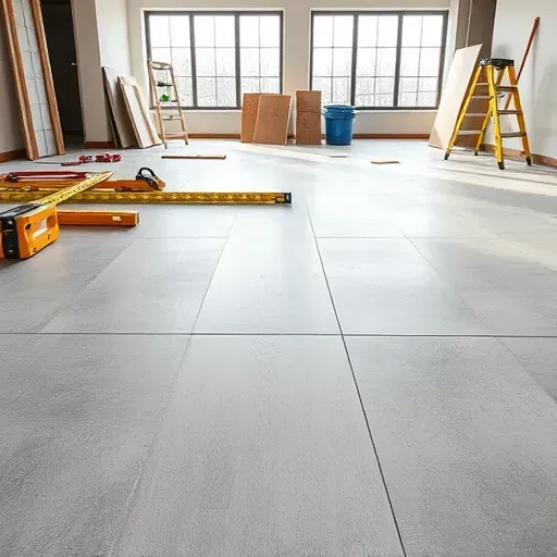 Well-prepared, level subfloor for luxury vinyl plank installation in Alexandria with organized tools, natural light, and professional ambiance