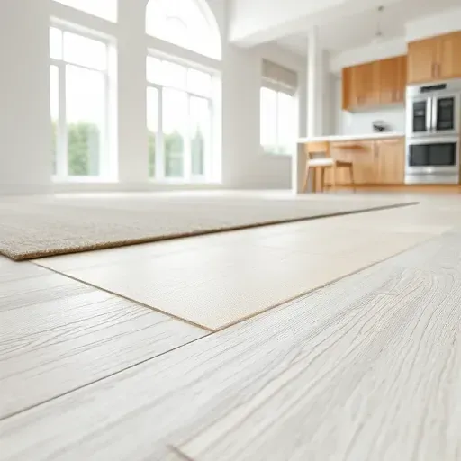 Freshly installed moisture barrier beneath luxury vinyl plank flooring in a modern Alexandria living room with sleek design details