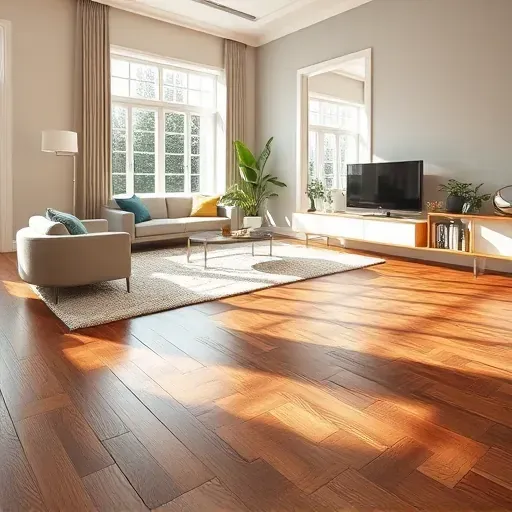 Beautiful hardwood flooring installation in a stylish interior with elegant furniture and natural light creating a cozy atmosphere.
