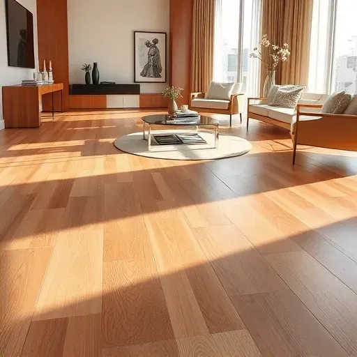 Completed flooring project in National Harbor MD with warm wood tones and polished tiles showcasing luxury and craftsmanship.