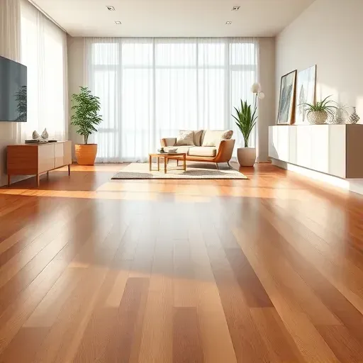 Spacious living room in Bailey's Crossroads VA, features elegant oak hardwood floors and minimalist decor with natural light.