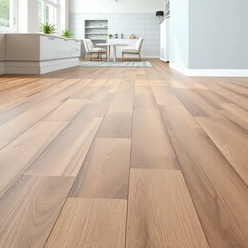 Close-up of luxury vinyl plank flooring in Alexandria VA showing wood grain texture, seamless planks, warm oak to cool gray tones