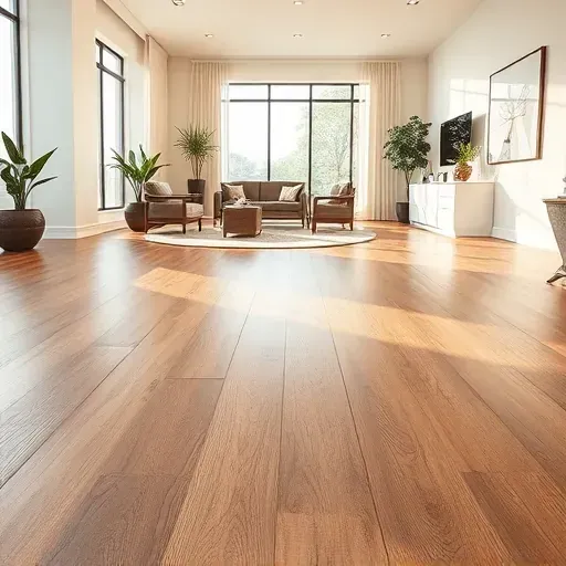 Waterproof luxury LVP flooring installed in a modern living room with sunlight, sleek details, and natural textures.