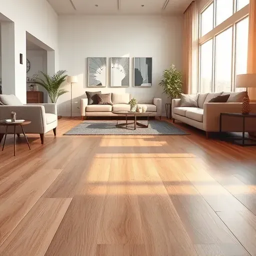 Luxurious vinyl plank flooring in a modern Alexandria VA living room with natural sunlight and stylish decor