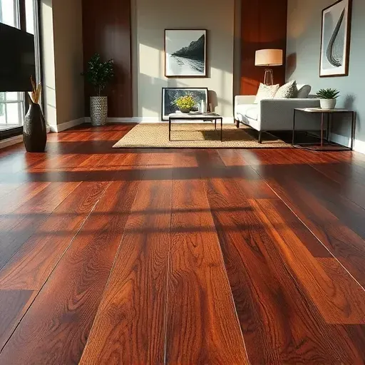 Perfectly installed dark hardwood floors in a modern Chevy Chase room, showcasing rich grain patterns and elegant decor.
