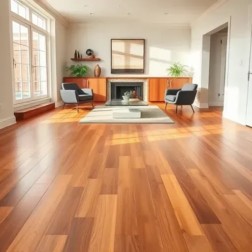 Completed hardwood flooring project in Oxon Hill MD, showcasing warm tones and polished shine in an elegant setting.