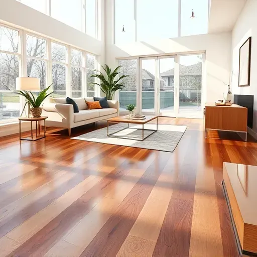 Spacious living room in Chantilly VA with polished hardwood floors, contemporary decor, and natural light.