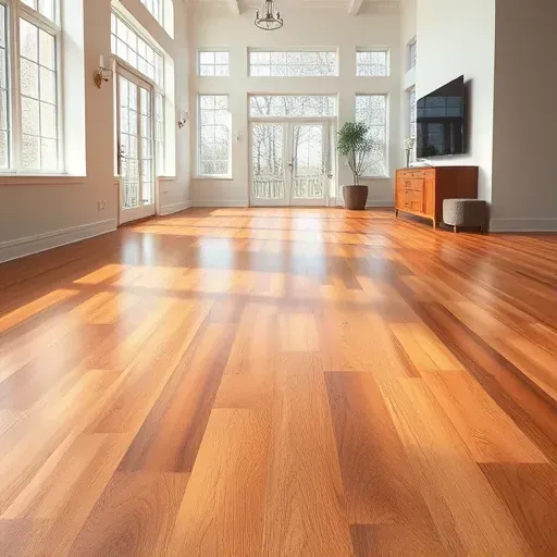 Beautiful hardwood flooring with warm tones, detailed wood grain, in a bright modern room emphasizing craftsmanship and elegance