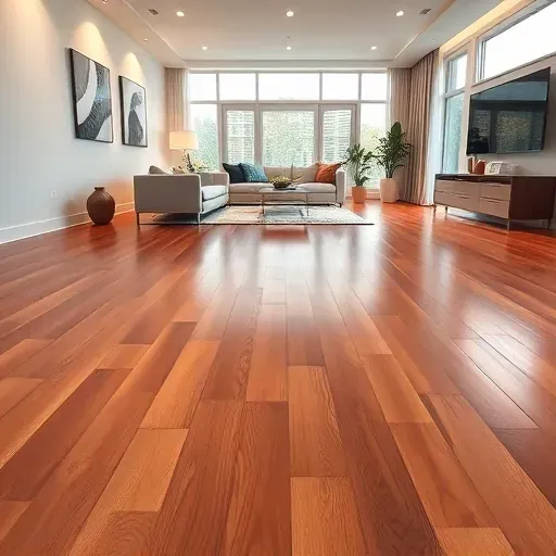 Polished hardwood flooring in a modern interior with natural light, minimalistic decor, and potted plants in Bailey's Crossroads.