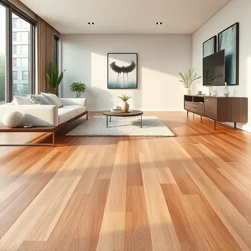 Luxurious vinyl plank flooring in a modern interior with natural wood tones, detailed grain, and elegant decor elements.