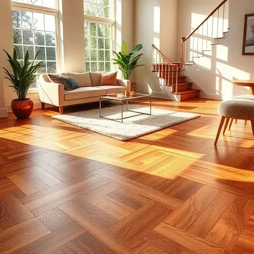 Elegant hardwood flooring installation in a modern living room in Upper Marlboro, MD with tasteful decor and lighting.