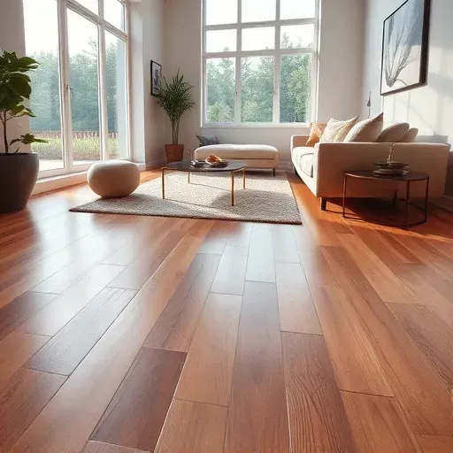 Completed hardwood flooring installation in modern living room with natural light, cozy furniture, and stylish décor.