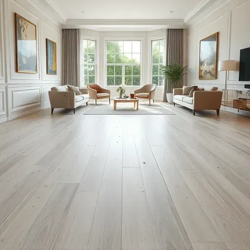 Luxury vinyl plank flooring removal in a modern Alexandria VA home with exposed subfloor, natural light, and elegant decor