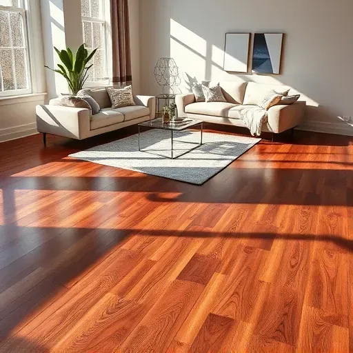 Modern hardwood flooring installation in upscale Alexandria VA with sleek furniture and natural light highlights.