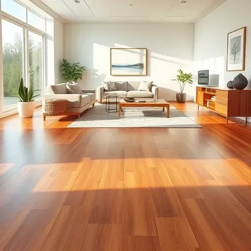 Spacious room in Stafford VA with warm hardwood floors, modern decor, and natural light highlighting elegant design.