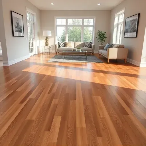 Polished hardwood flooring installation in Gaithersburg MD, flows into a modern room with elegant decor and natural light.