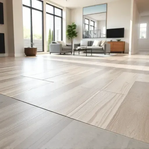 Freshly installed moisture barrier on concrete subfloor in modern Alexandria VA home with natural light and sleek interior design