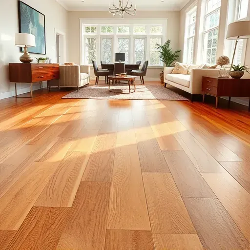 Complete hardwood flooring installation in a stylish living room with natural light highlighting intricate grain patterns.
