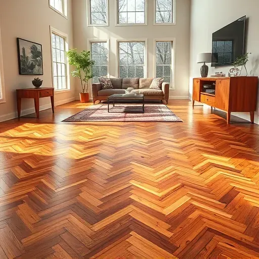 Beautiful herringbone hardwood floor in Bethesda MD, brightened by natural light in an elegant living space.
