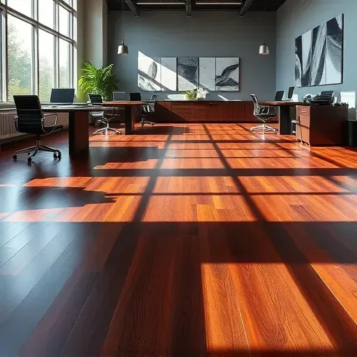 Sophisticated DC office showcasing dark hardwood flooring, modern furniture, natural light, and stylish decor elements.