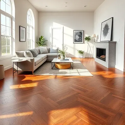 Living room in Sterling, VA with rich hardwood floors, modern furniture, and minimalist décor enhancing elegance.
