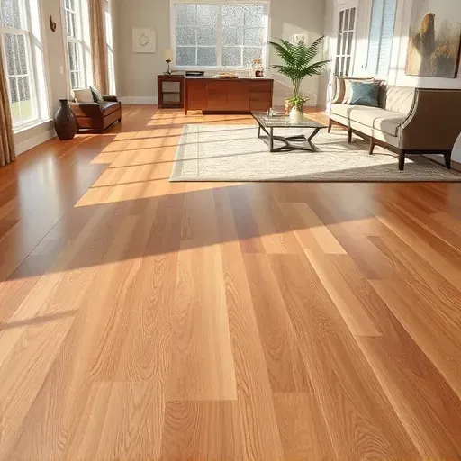 Flooring installation in Chantilly VA features rich hardwood and modern tile with elegant furniture and ambient lighting.