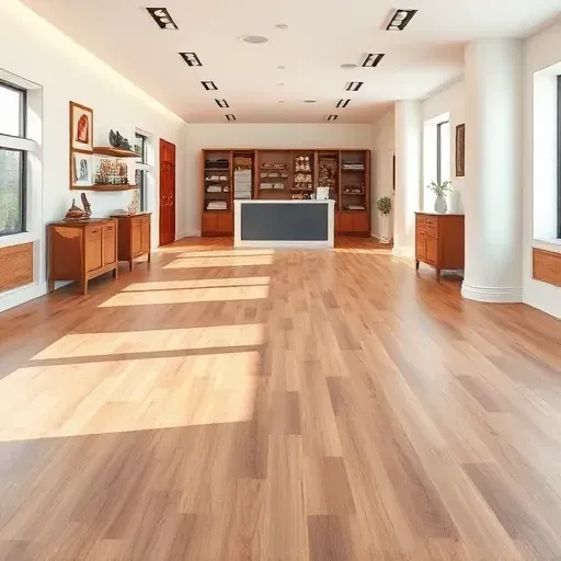 Completed flooring installation in Chantilly VA, showcasing hardwood and tile in an elegant, spacious showroom.