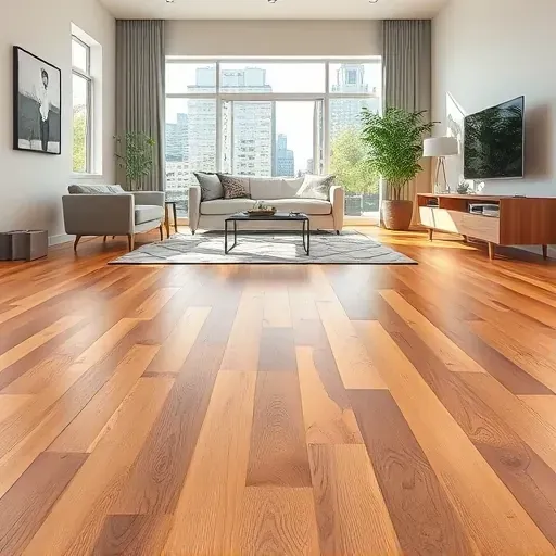 Beautiful SPC vinyl plank flooring in a modern living room with warm wood tones, natural light, and stylish decor in Alexandria VA