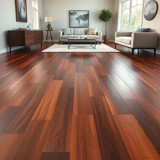 Elegant dark hardwood flooring installation in a spacious, minimalist interior with natural light and tasteful decor.