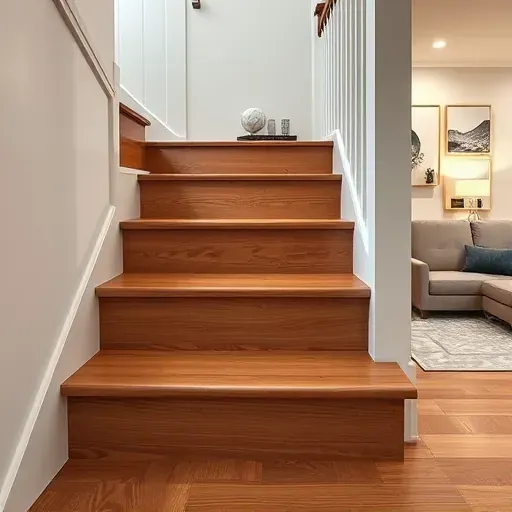 Luxury vinyl plank stair treads with realistic wood grain, warm tones, smooth finish, and professional installation in Alexandria VA