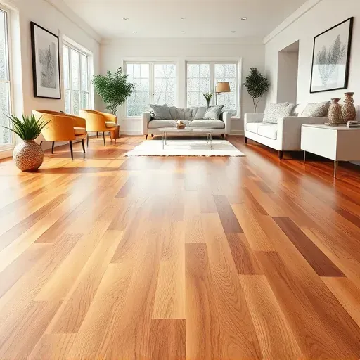 Completed hardwood flooring installation in a modern living space showcasing rich grain patterns and elegant decor.