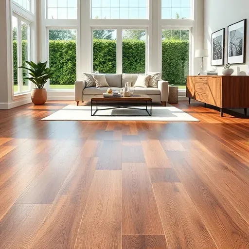 Seamless SPC vinyl plank flooring with rich wood grain textures in a modern Alexandria VA living room featuring natural light.