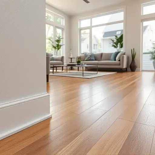 Freshly completed luxury vinyl plank baseboard installation in a modern Alexandria VA living room with seamless craftsmanship