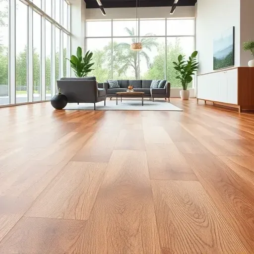 Beautiful natural wood grain Vinyl Plank Flooring in modern bright interior with seamless edges and detailed texture.