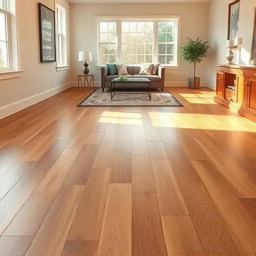Elegant hardwood flooring installation in a spacious Lorton VA living area with warm oak tones and ambient lighting.