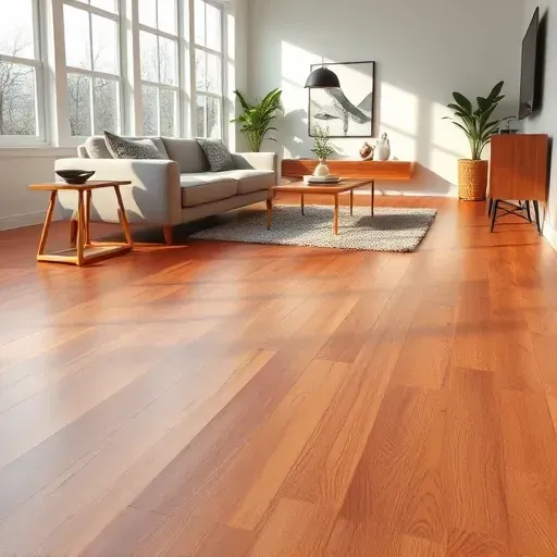 Luxurious hardwood flooring installation in an elegantly designed Woodbridge VA space with warm tones and stylish decor.