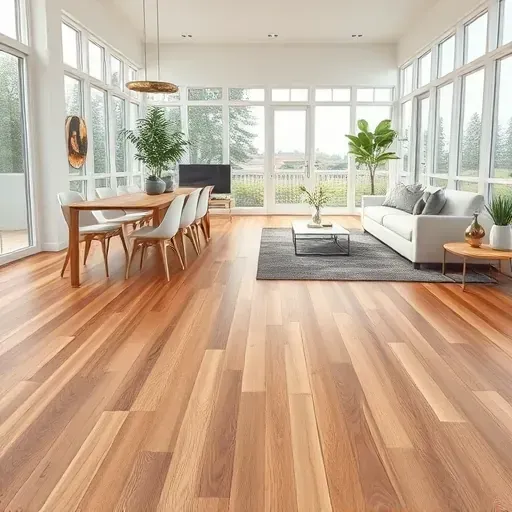 Luxury vinyl plank flooring in a bright modern Alexandria VA interior with natural wood grain, seamless finish, and stylish decor