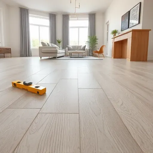 Close-up of a prepared clean, level subfloor with tools in a modern home in Alexandria VA ready for vinyl plank flooring
