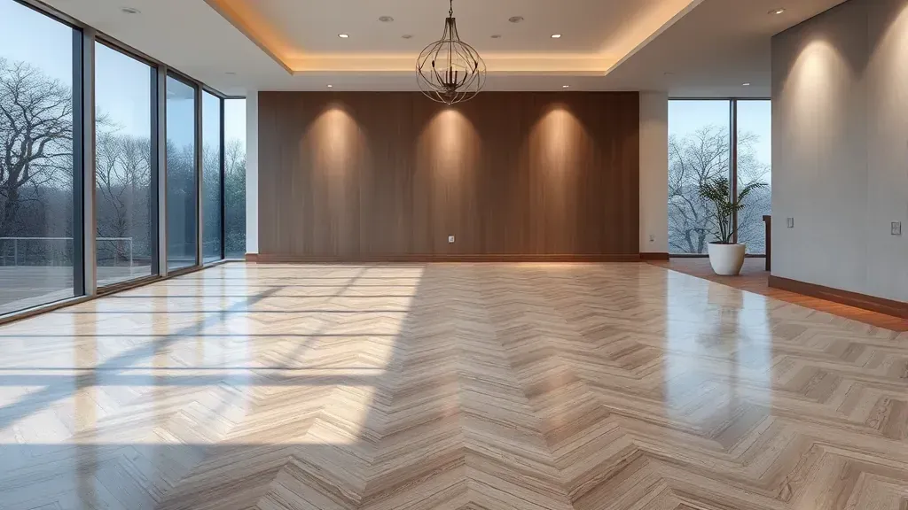Flooring in Tysons, VA with a modern living room design and natural light coming through large windows.