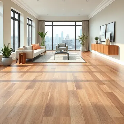 Luxury vinyl plank flooring in a modern interior, highlighting rich textures and elegant furnishings in bright space.