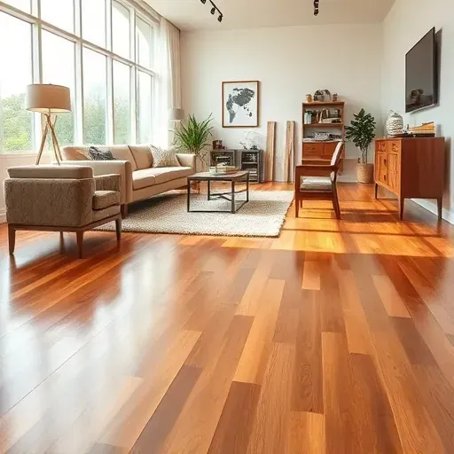 Elegant wooden flooring installation in Clifton VA with warm finish, glossy surface, and sophisticated decor elements.