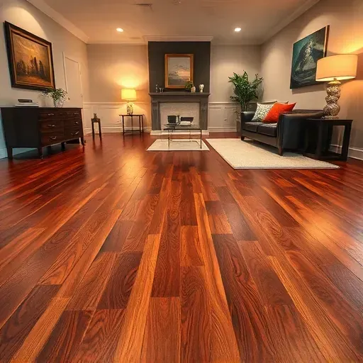 Elegant polished hardwood flooring in upscale Upper Marlboro MD, showcases intricate patterns and warm lighting accents.