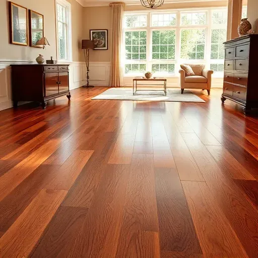 Polished hardwood floor installation in a beautifully decorated Potomac living space with natural lighting.