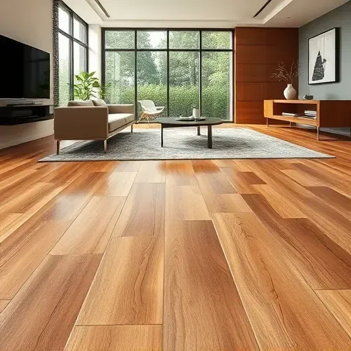 Luxury vinyl plank flooring in a modern Alexandria VA living room with natural wood grain and elegant decor accents.