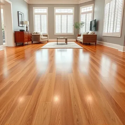 Refinished hardwood floor in Alexandria VA with a warm honey-brown tone, polished surface, and elegant decor.