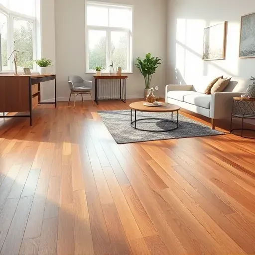 Completed hardwood and laminate flooring installation in Manassas Park VA, showcasing natural light and minimalist decor.