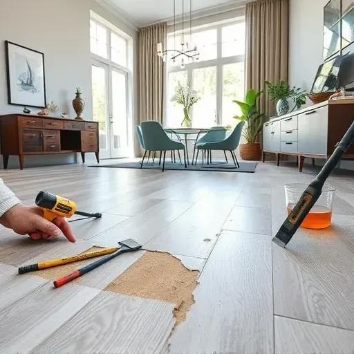 Clean workspace with organized tools showing luxury vinyl plank removal in Alexandria VA on a modern home's floor