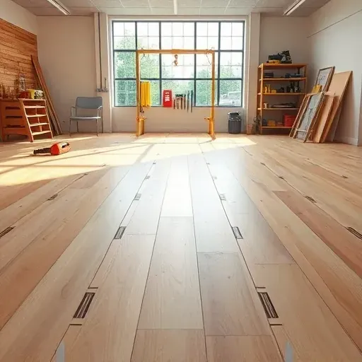 Well-prepared smooth wooden subfloor ready for luxury vinyl plank installation in Alexandria VA with tools and natural lighting