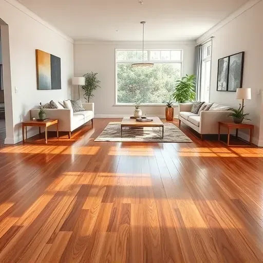 Spacious living room in Herndon VA with elegant hardwood floors, modern furniture, and soft ambient lighting.