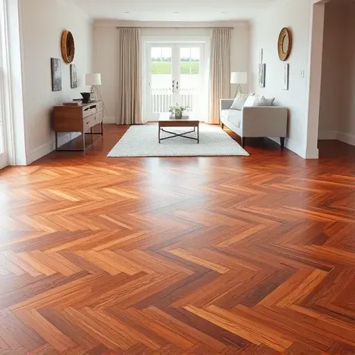 Beautiful hardwood flooring in herringbone pattern with elegant white baseboards in a sophisticated living space.